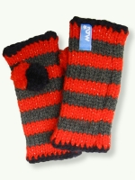 Pompom mitten, red/grey